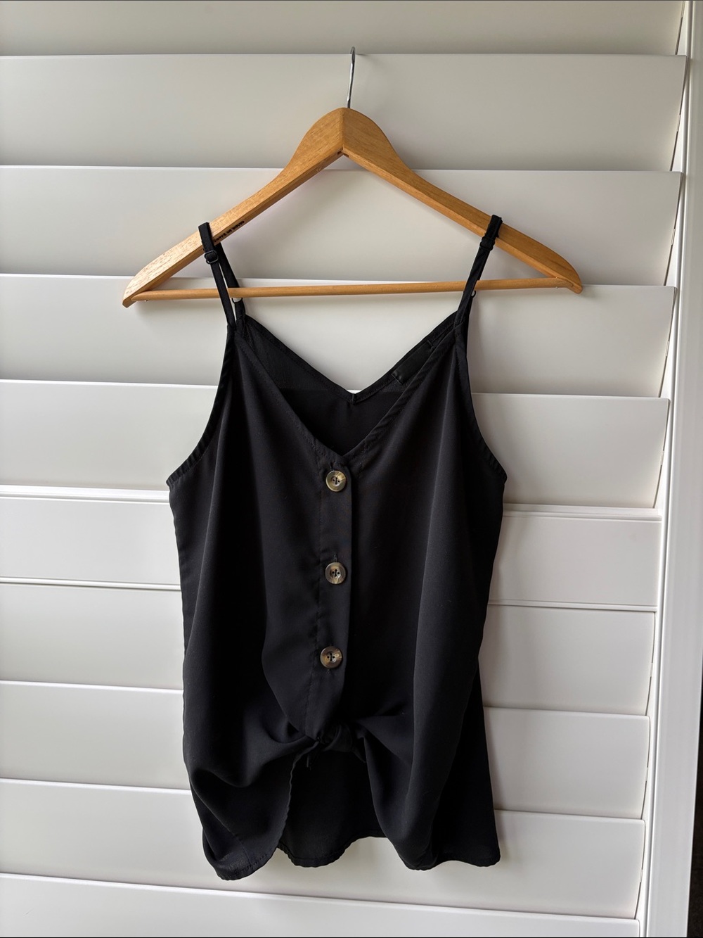 Black Button-Front Tie Hem Cami Top